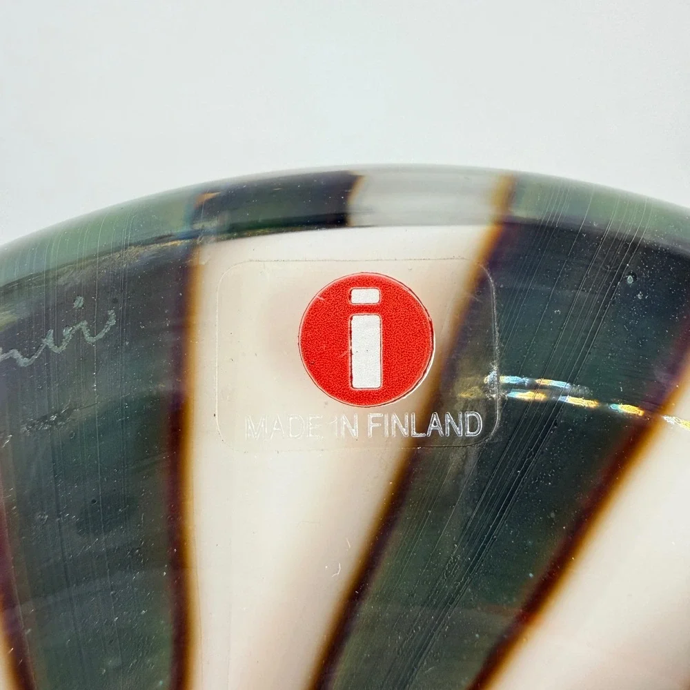 Vintage Iittala Nuutajarvi Markku Salo Striped Art Glass Vase Signed Finland